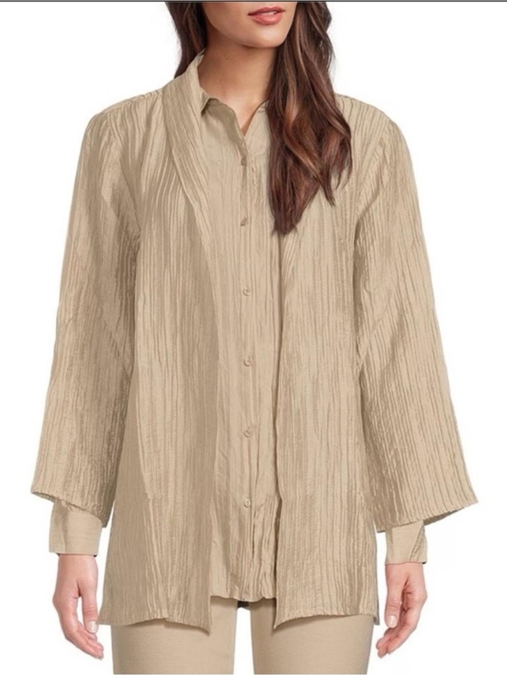 Eileen Fisher High Collar Open Front Jacket in Wheat NEW $298